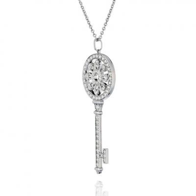  Tiffany Co TIFFANY CO PLATINUM DIAMOND PETALS KEY PENDANT