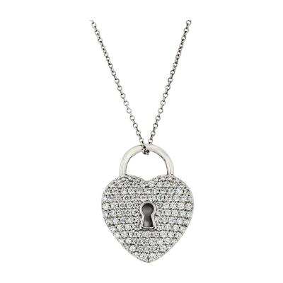  Tiffany Co TIFFANY CO PLATINUM PAVE DIAMOND HEART PENDANT