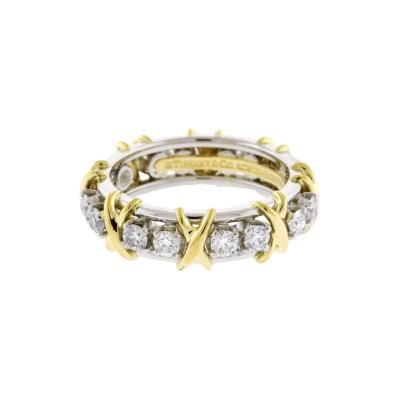  Tiffany Co TIFFANY CO SCHLUMBERGER 16 STONE DIAMOND PLATINUM AND GOLD X RING
