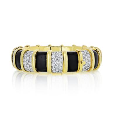  Tiffany Co TIFFANY CO SCHLUMBERGER 18K YELLOW GOLD BLACK ENAMEL DIAMOND BRACELET