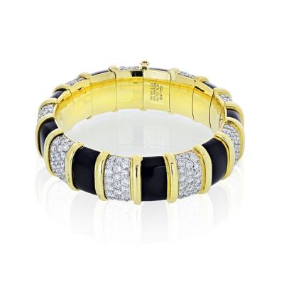  Tiffany Co TIFFANY CO SCHLUMBERGER 18K YELLOW GOLD BLACK ENAMEL DIAMOND BRACELET
