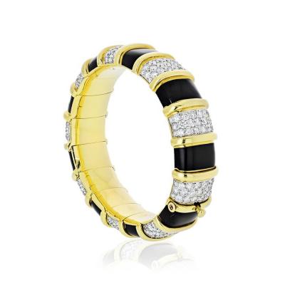  Tiffany Co TIFFANY CO SCHLUMBERGER 18K YELLOW GOLD BLACK ENAMEL DIAMOND BRACELET