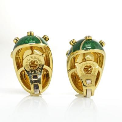  Tiffany Co TIFFANY CO SCHLUMBERGER 18K YELLOW GOLD GREEN ENAMEL BANANA DIAMOND EARRINGS