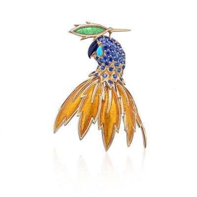  Tiffany Co TIFFANY CO SCHLUMBERGER 18K YELLOW GOLD MULTI COLOR PARROT BROOCH