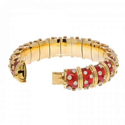  Tiffany Co TIFFANY CO SCHLUMBERGER PLATINUM 18K YELLOW GOLD RED ENAMEL
