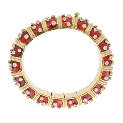  Tiffany Co TIFFANY CO SCHLUMBERGER PLATINUM 18K YELLOW GOLD RED ENAMEL