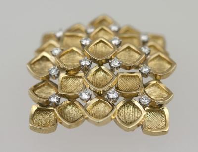  Tiffany Co TIFFANY GOLD GEOMETRICAL BROOCH WITH DIAMONDS