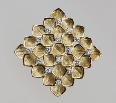  Tiffany Co TIFFANY GOLD GEOMETRICAL BROOCH WITH DIAMONDS