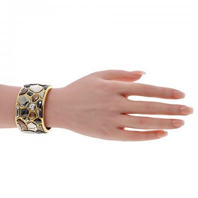  Tiffany Co Tiffany Co 18K Yellow Gold Angela Cummings 1981 Silver Inlay Bangle Bracelet