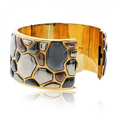  Tiffany Co Tiffany Co 18K Yellow Gold Angela Cummings 1981 Silver Inlay Bangle Bracelet