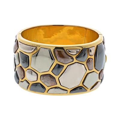  Tiffany Co Tiffany Co 18K Yellow Gold Angela Cummings 1981 Silver Inlay Bangle Bracelet