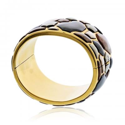  Tiffany Co Tiffany Co 18K Yellow Gold Angela Cummings 1981 Silver Inlay Bangle Bracelet