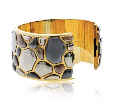  Tiffany Co Tiffany Co 18K Yellow Gold Angela Cummings 1981 Silver Inlay Bangle Bracelet