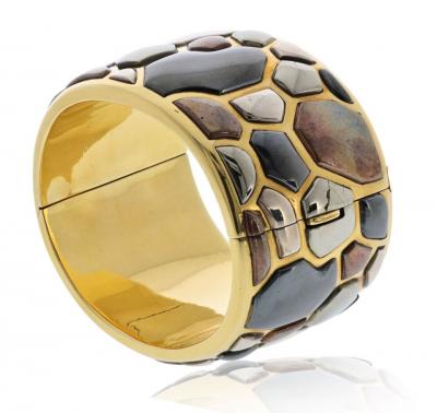  Tiffany Co Tiffany Co 18K Yellow Gold Angela Cummings 1981 Silver Inlay Bangle Bracelet