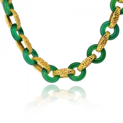  Tiffany Co Tiffany Co 18K Yellow Gold Chrysoprase Round And Gold Link 26 Inch Necklace