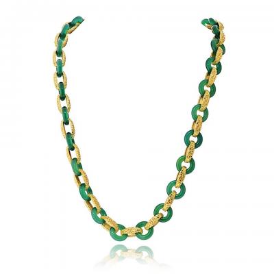  Tiffany Co Tiffany Co 18K Yellow Gold Chrysoprase Round And Gold Link 26 Inch Necklace