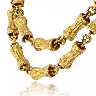  Tiffany Co Tiffany Co 18K Yellow Gold Circa 1970s 30 Inch Bamboo Finish Necklace