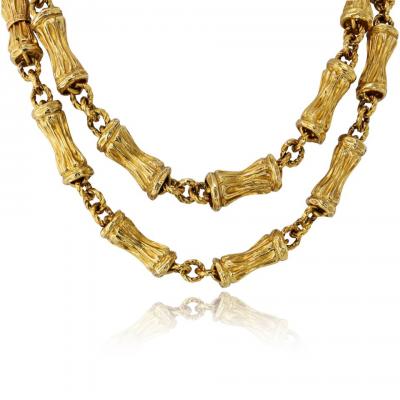  Tiffany Co Tiffany Co 18K Yellow Gold Circa 1970s 30 Inch Bamboo Finish Necklace