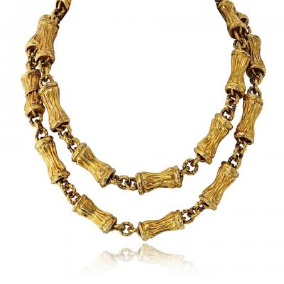  Tiffany Co Tiffany Co 18K Yellow Gold Circa 1970s 30 Inch Bamboo Finish Necklace