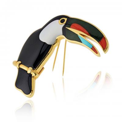  Tiffany Co Tiffany Co 18K Yellow Gold Toucan Enamel Bird Brooch
