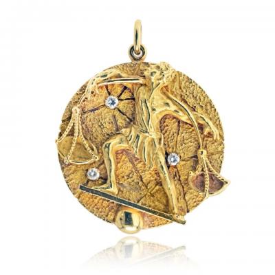  Tiffany Co Tiffany Co 18K Yellow Gold Zodiac Libra 44 5mm Diamond Medallion Pendant