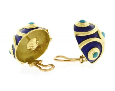  Tiffany Co Tiffany Co Blue Enamel and Turquoise Round Earrings