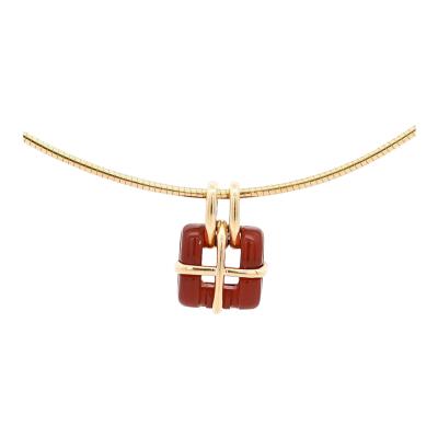  Tiffany Co Tiffany Co Carnelian Pendant in 18K Gold Snake Chain Necklace