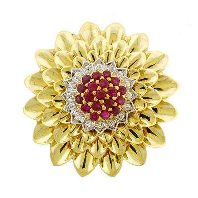  Tiffany Co Tiffany Co Diamond and Ruby Flower 18kt Vintage