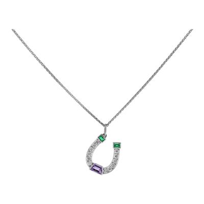  Tiffany Co Tiffany Co Emerald Amethyst and Diamond Horseshoe Charm Pendant