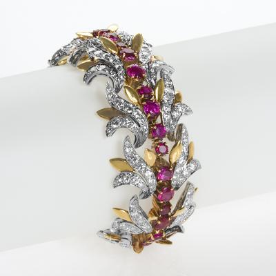  Tiffany Co Tiffany Co Mid 20th Century Ruby Diamond Platinum and Gold Bracelet