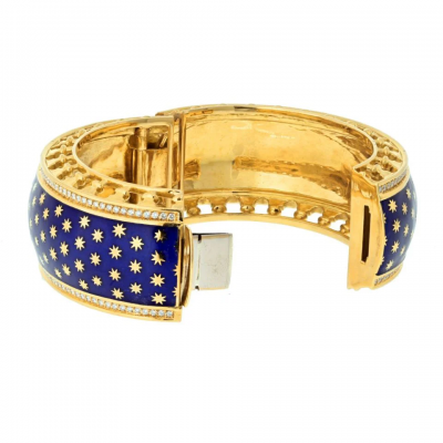  Tiffany Co Tiffany Co Paloma Picasso 18K Yellow Gold Blue Enamel Star Bracelet
