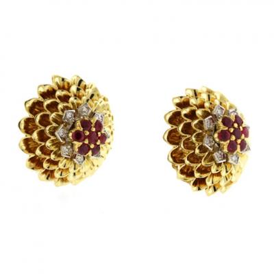  Tiffany Co Tiffany Co Ruby and Diamond Flower Earrings 18kt
