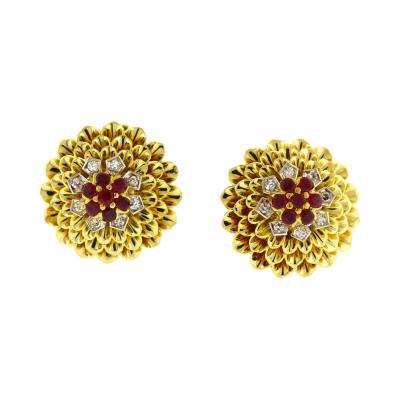  Tiffany Co Tiffany Co Ruby and Diamond Flower Earrings 18kt