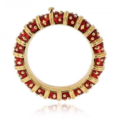 Tiffany Co Tiffany Co Schlumberger 18K YG Dot Losange Red Enamel Bangle Bracelet