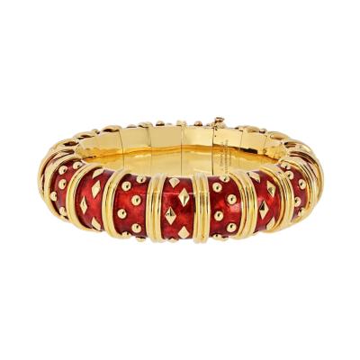  Tiffany Co Tiffany Co Schlumberger 18K YG Dot Losange Red Enamel Bangle Bracelet