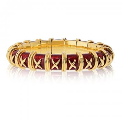  Tiffany Co Tiffany Co Schlumberger 18K YG Vintage Croisillon Red Enamel Bracelet
