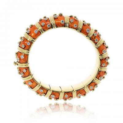  Tiffany Co Tiffany Co Schlumberger 18K Yellow Gold Orange Enamel Diamond Bracelet