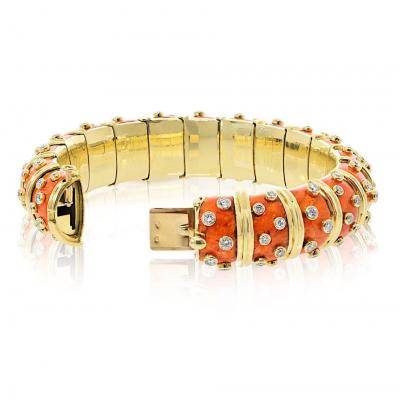  Tiffany Co Tiffany Co Schlumberger 18K Yellow Gold Orange Enamel Diamond Bracelet