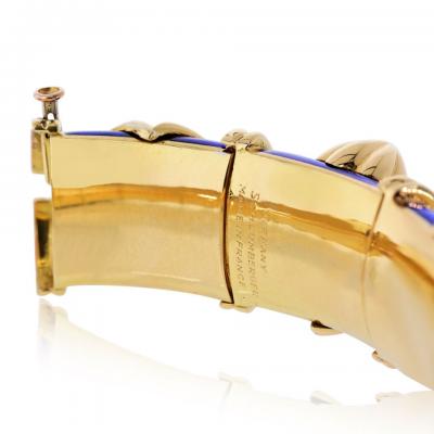  Tiffany Co Tiffany Co Schlumberger 18K Yellow Gold Paillonne Blue Enamel Cones Bangle
