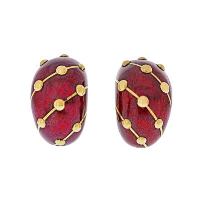  Tiffany Co Tiffany Co Schlumberger 18K Yellow Gold Red Enamel Banana Earrings