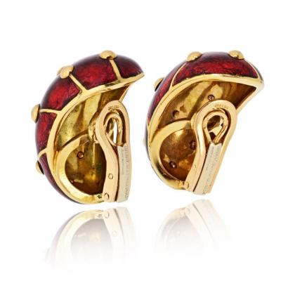  Tiffany Co Tiffany Co Schlumberger 18K Yellow Gold Red Enamel Diamond Banana Earrings