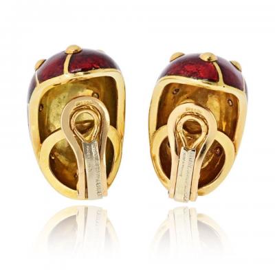  Tiffany Co Tiffany Co Schlumberger 18K Yellow Gold Red Enamel Diamond Banana Earrings