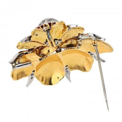  Tiffany Co Tiffany Co Schlumberger Platinum 18K Yellow Gold Diamond And Ruby Brooch