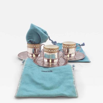  Tiffany Co Tiffany Co Sterling Silver Coffee Cups with Saucers and China Inserts