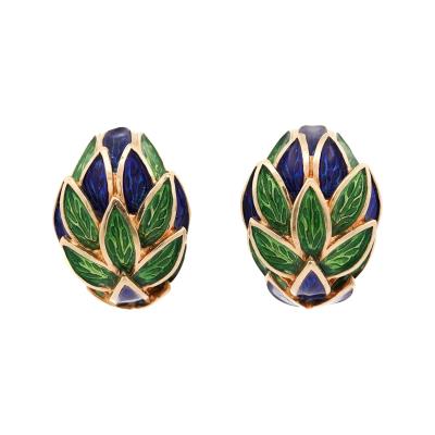  Tiffany Co Tiffany Co Vintage Green and Blue Enamel 18K Gold Clip On Earrings