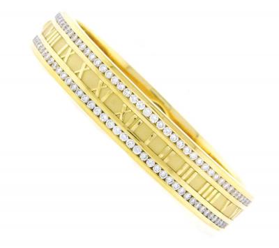  Tiffany Co Tiffany Co Wide Gold Diamond Atlas Bangle Bracelet 18K Gold 2 5 Carats