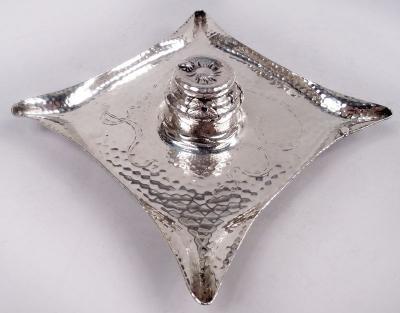  Tiffany Co Tiffany Japonesque Hand Hammered Inkstand with Applied Bugs Leaves