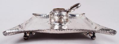  Tiffany Co Tiffany Japonesque Hand Hammered Inkstand with Applied Bugs Leaves