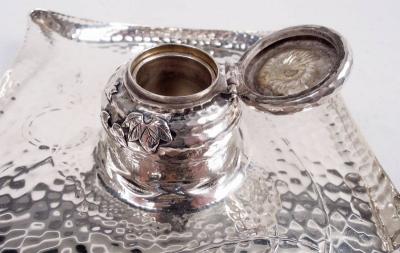  Tiffany Co Tiffany Japonesque Hand Hammered Inkstand with Applied Bugs Leaves