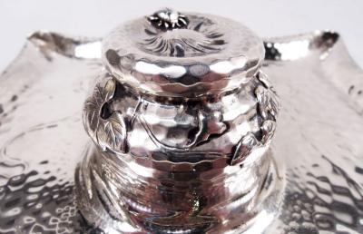  Tiffany Co Tiffany Japonesque Hand Hammered Inkstand with Applied Bugs Leaves